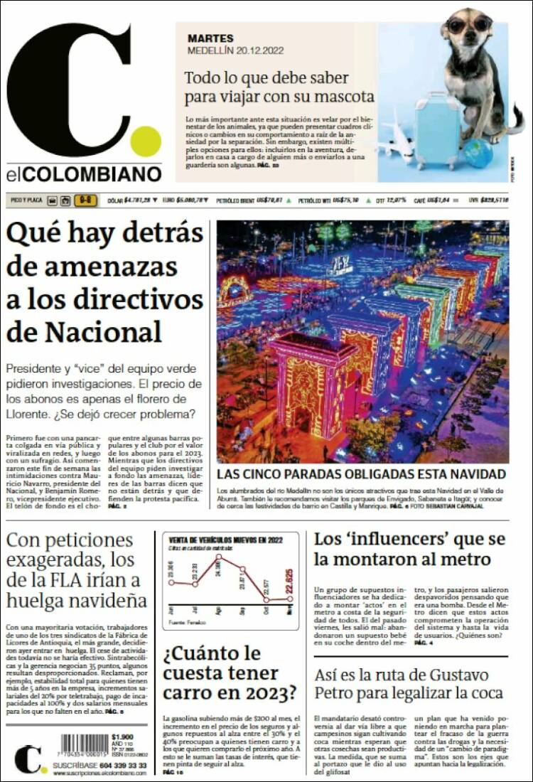 Portada de El Colombiano (Colombia)