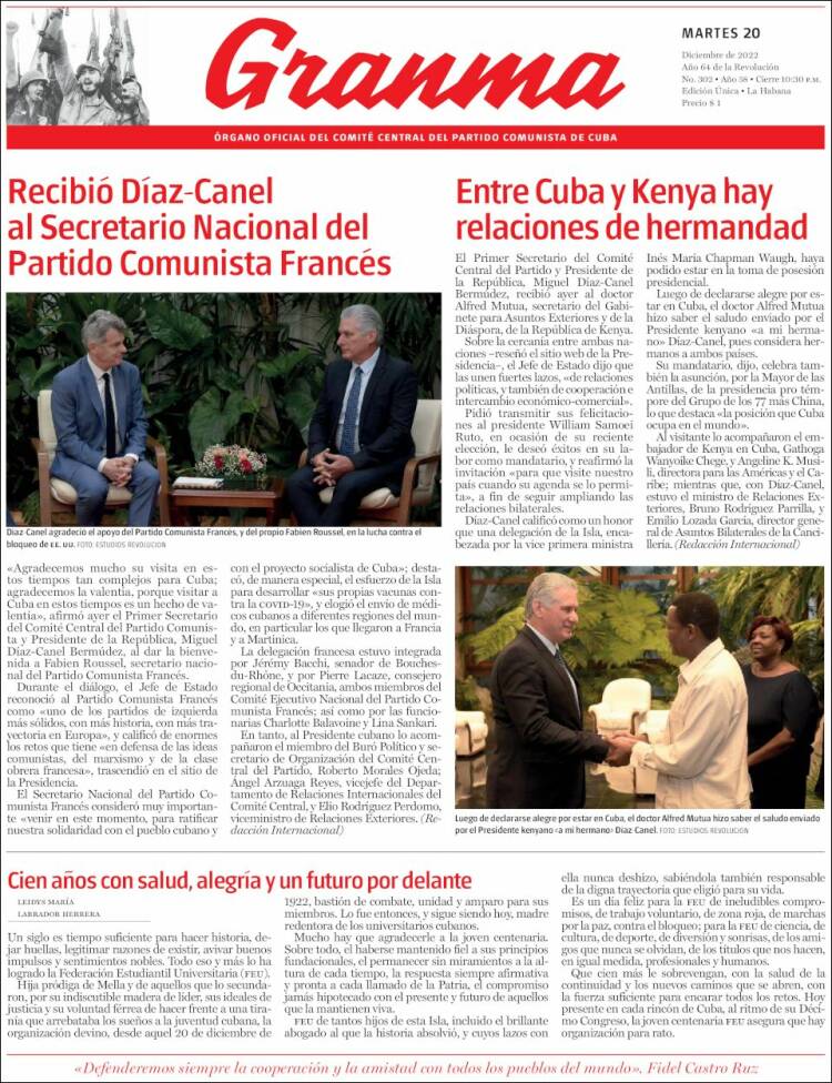 Portada de Granma (Cuba)