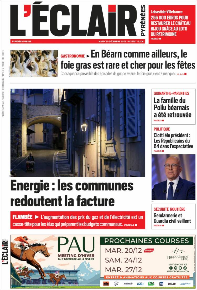 Portada de L'Eclair des Pyrénées (France)