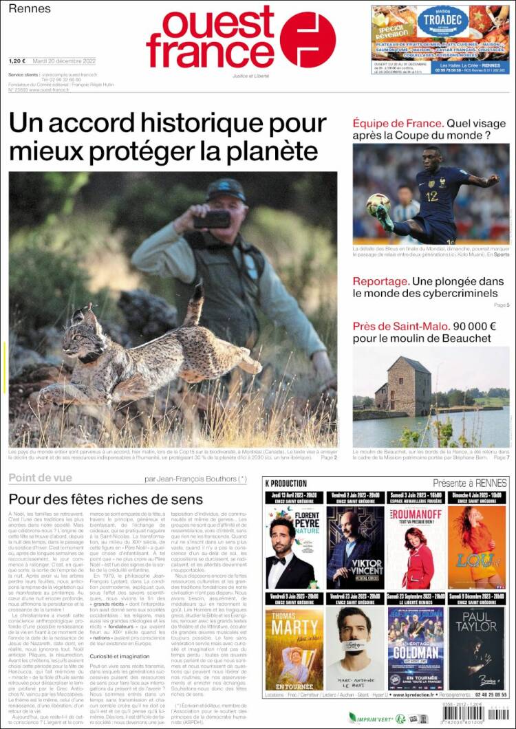 Portada de Ouest France (France)