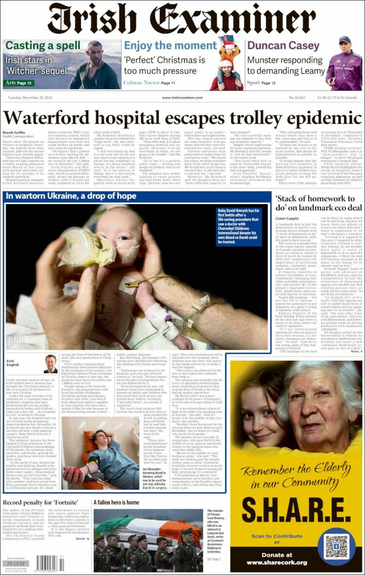 Portada de Irish Examiner (Irlanda)