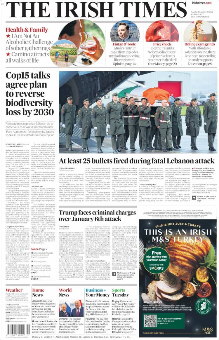 Portada de Irish Times (Irlanda)