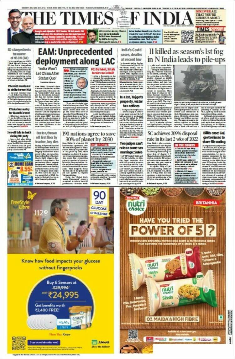 Portada de The Times of India (India)