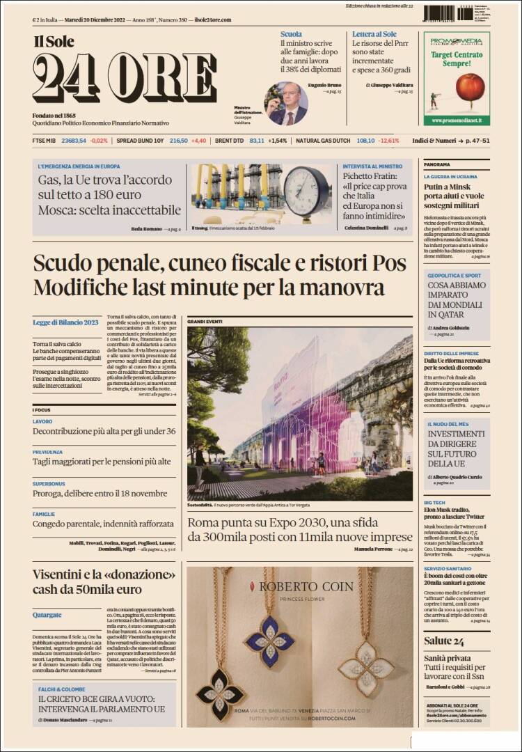 Portada de Il Sole 24 ORE (Italia)