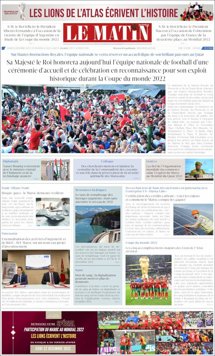 Portada de Le Matin (Marruecos)