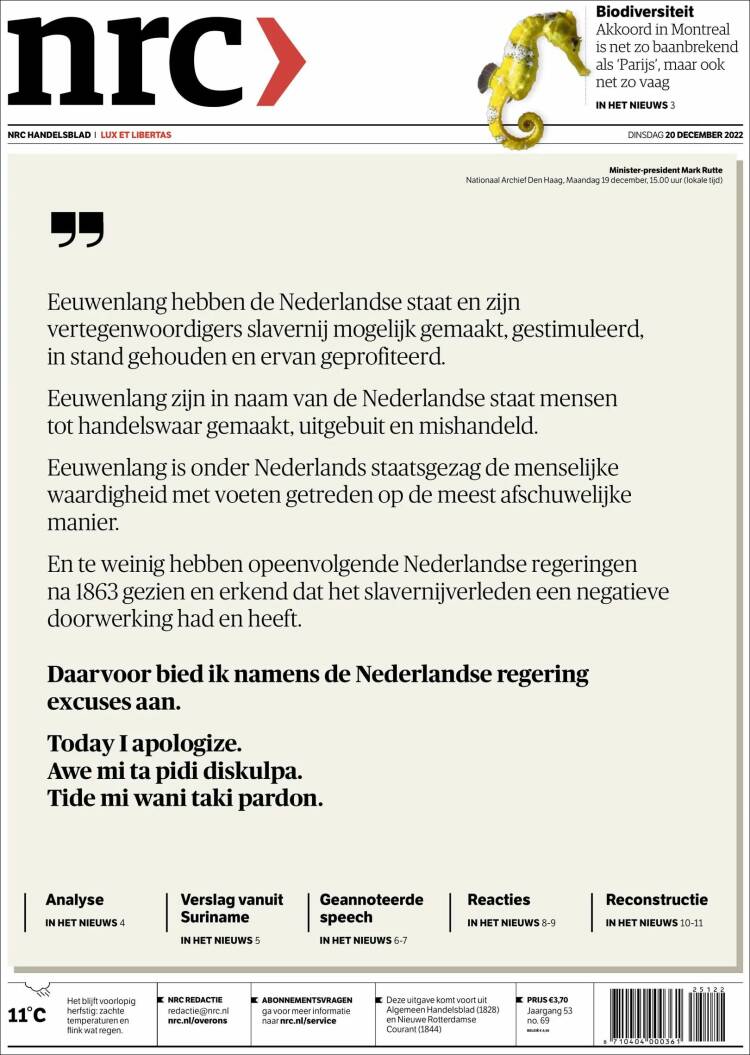 Portada de NRC Handelsblad (Pa&iacute;ses Bajos)