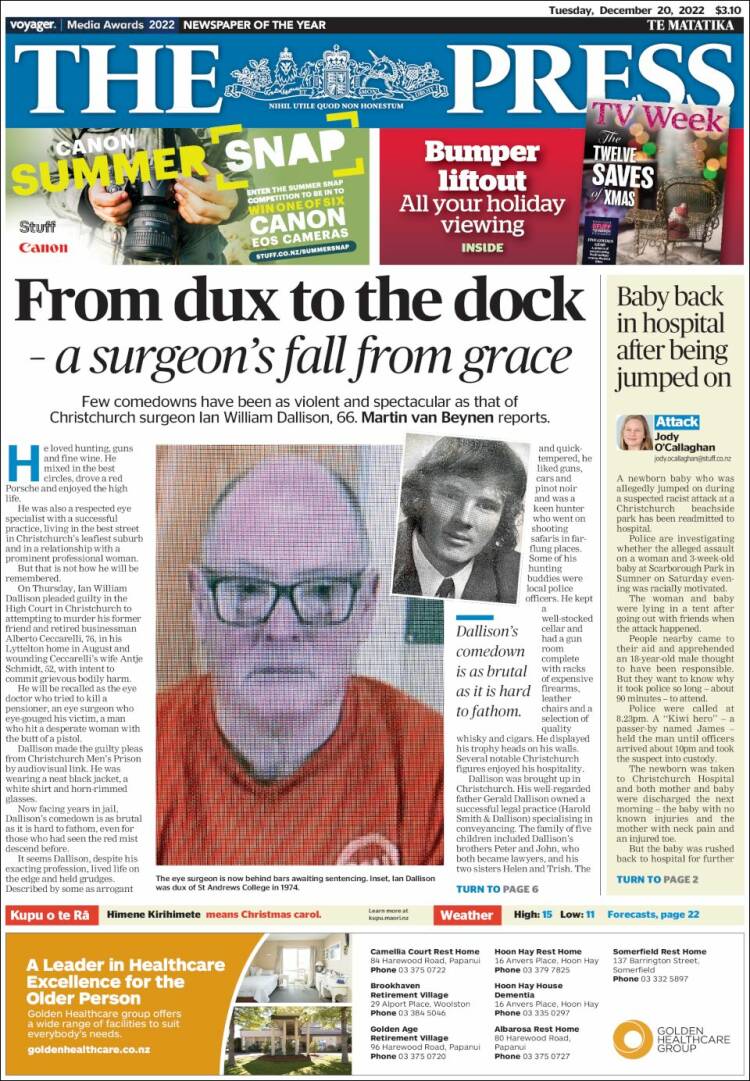 Portada de The Press (Nueva Zelanda)