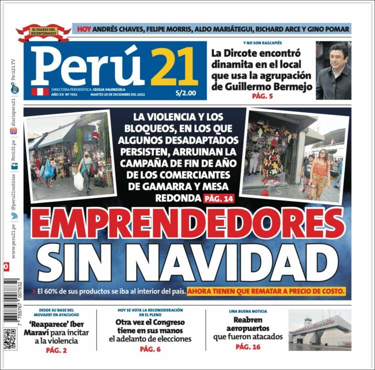 Portada de Perú 21 (Perú)