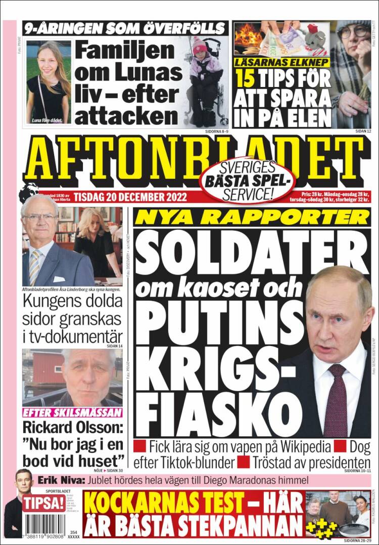 Portada de Aftonbladet (Suecia)