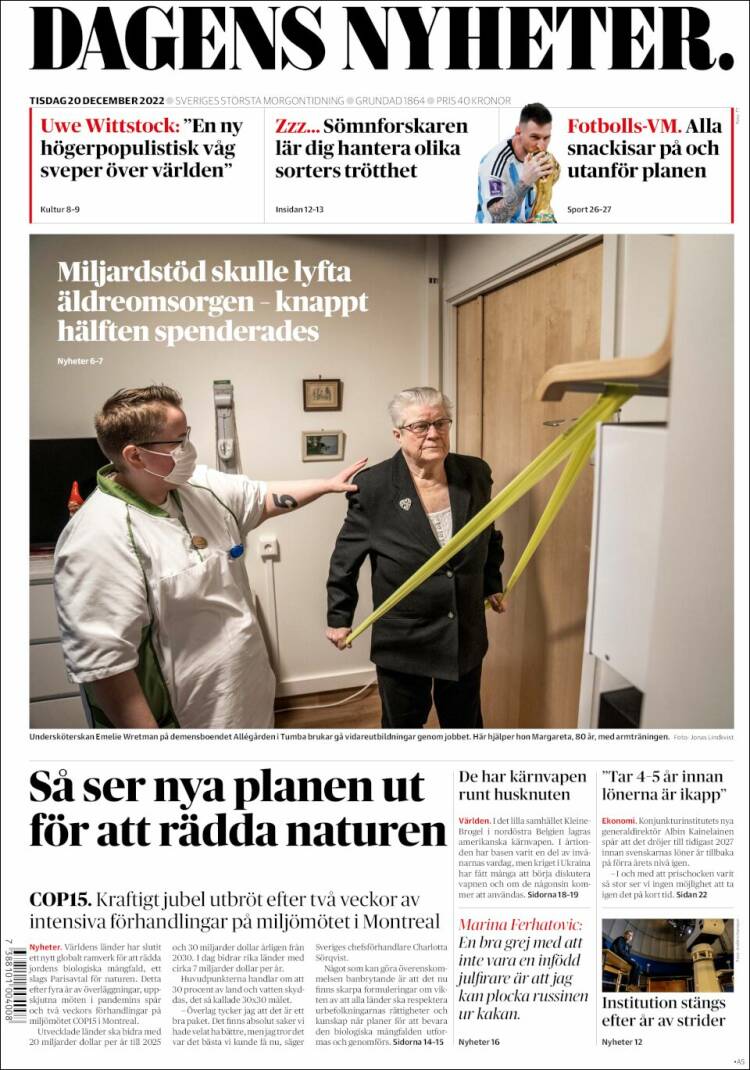 Portada de Dagens Nyheter (Suecia)