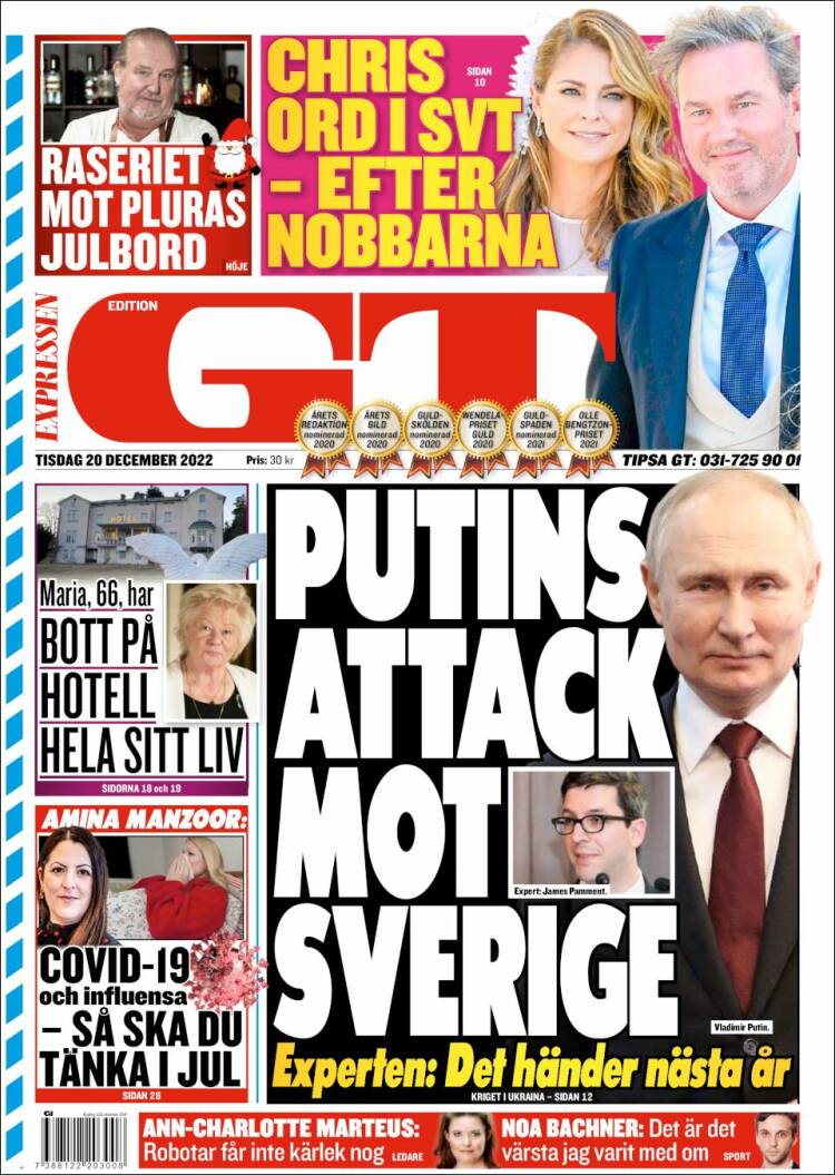 Portada de Göteborgstidningen (Suecia)