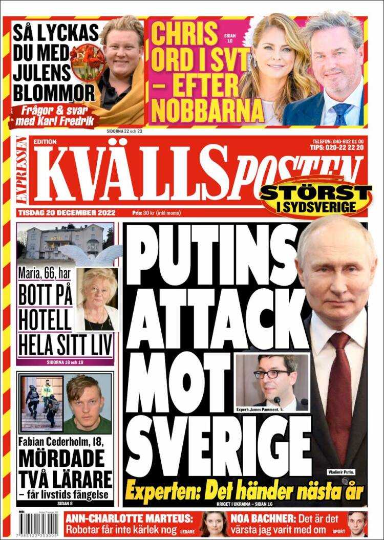 Portada de Kvällsposten (Suecia)
