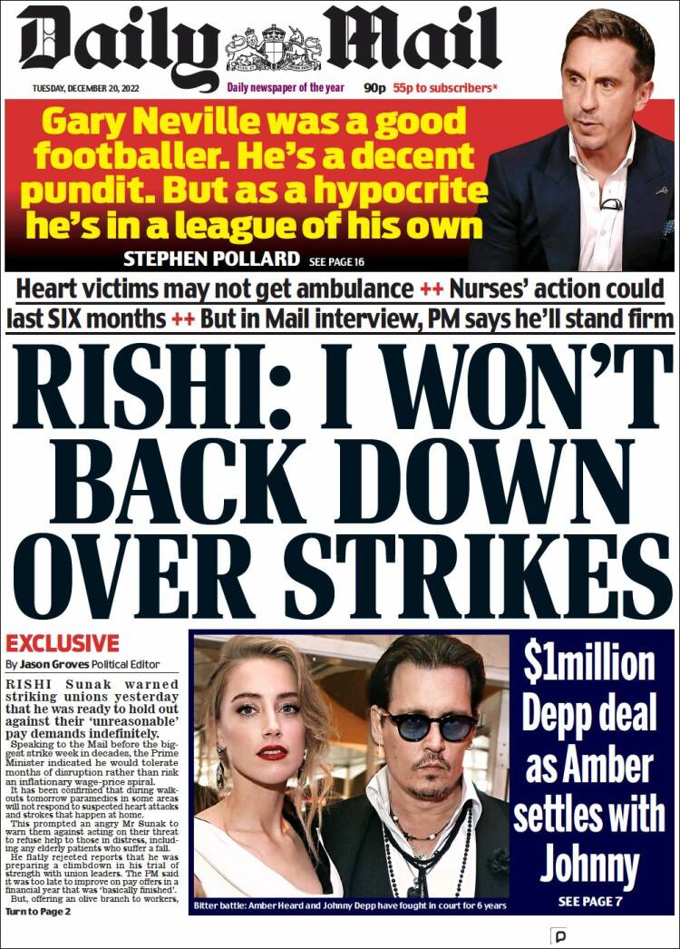 Portada de Daily Mail (Reino Unido)