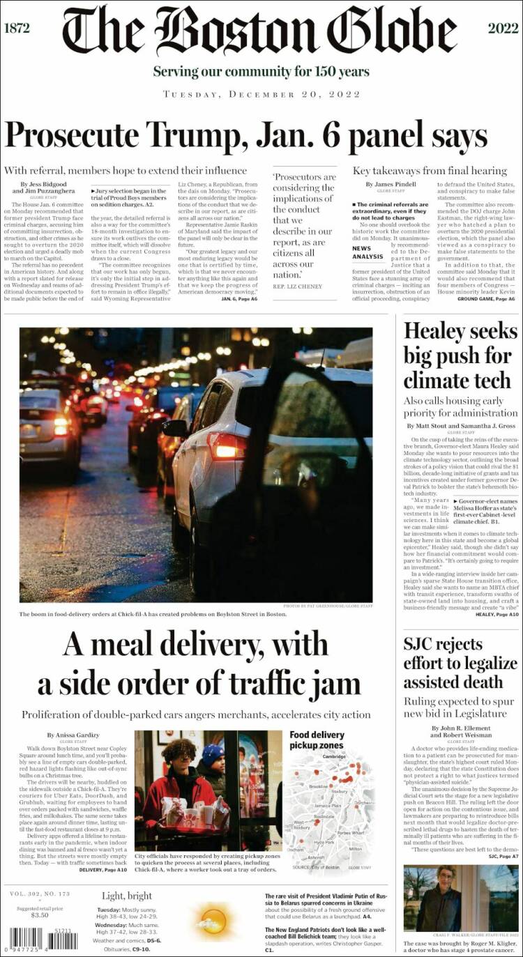 Portada de Boston Globe (USA)