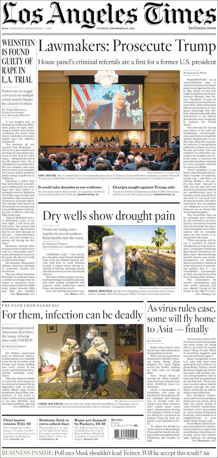 Portada de Los Angeles Times (USA)