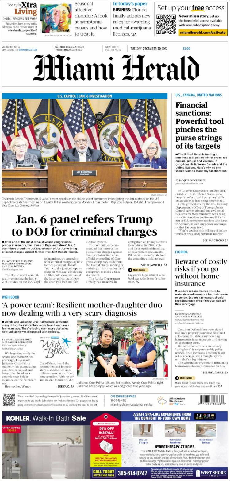 Portada de Miami Herald (USA)