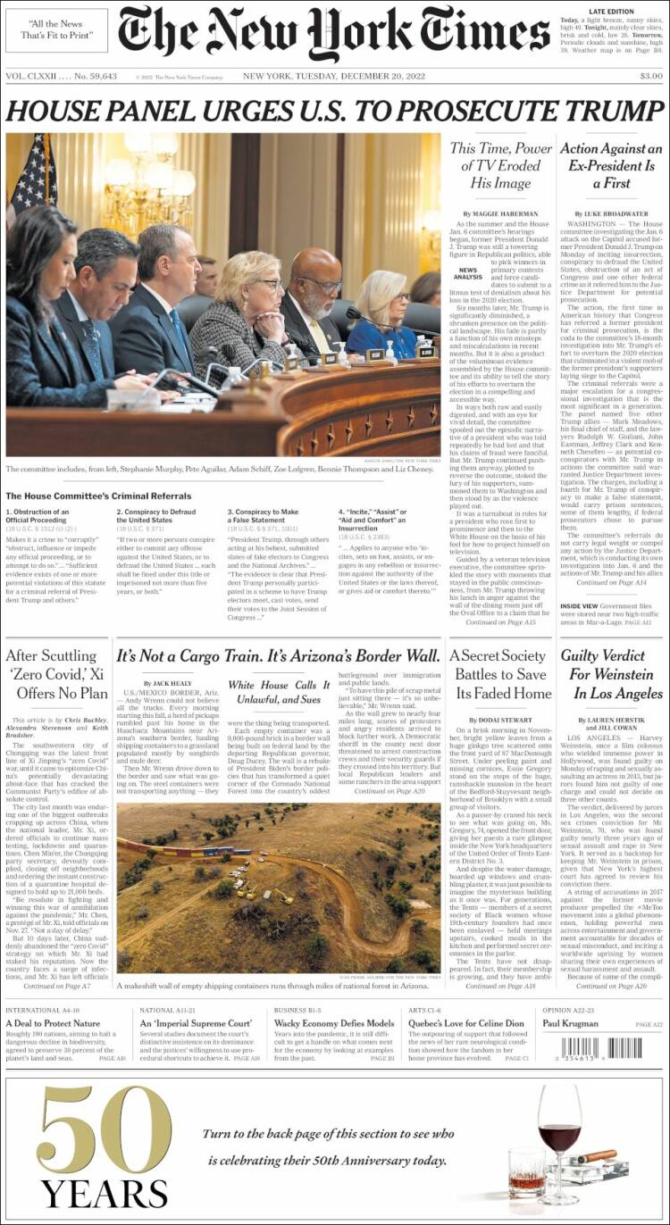 Portada de New York Times (USA)