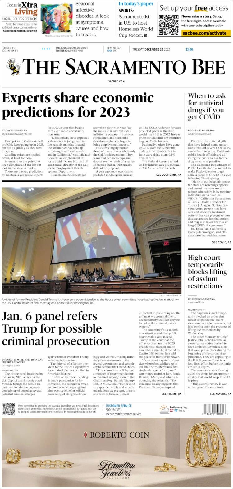 Portada de The Sacramento Bee (USA)