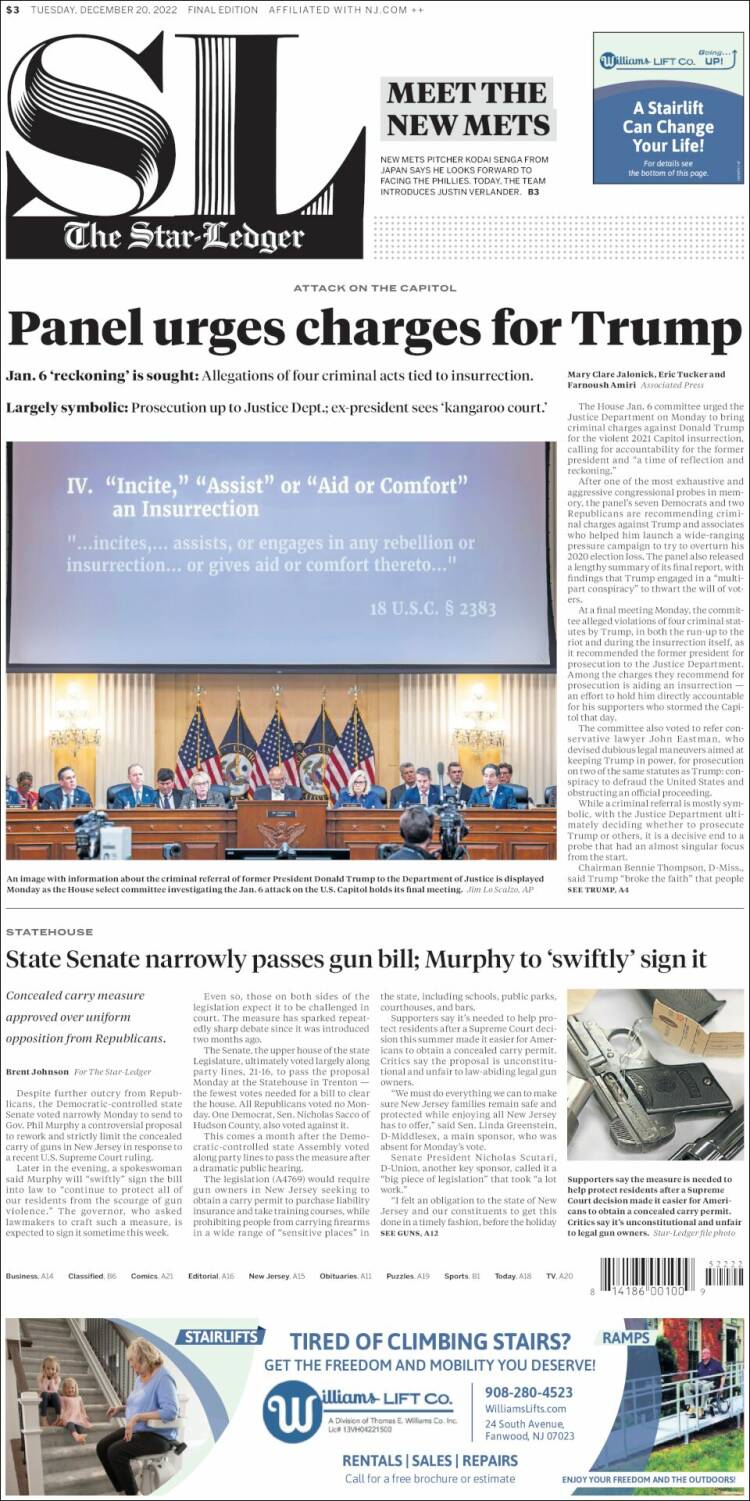 Portada de Star-Ledger (USA)