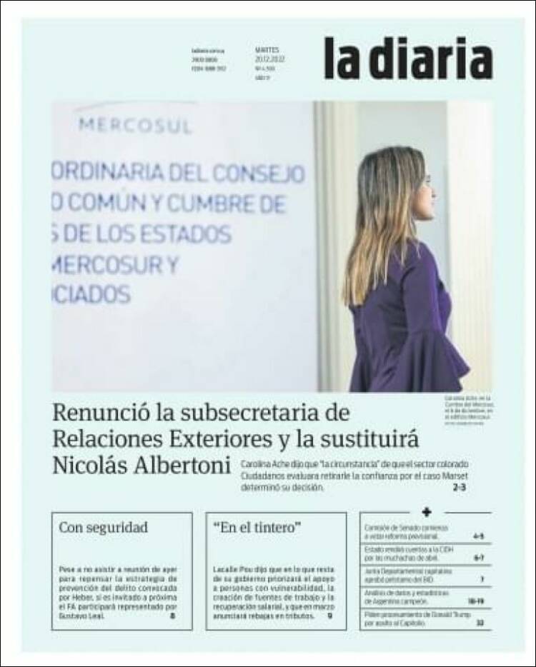 Portada de La Diaria (Uruguay)