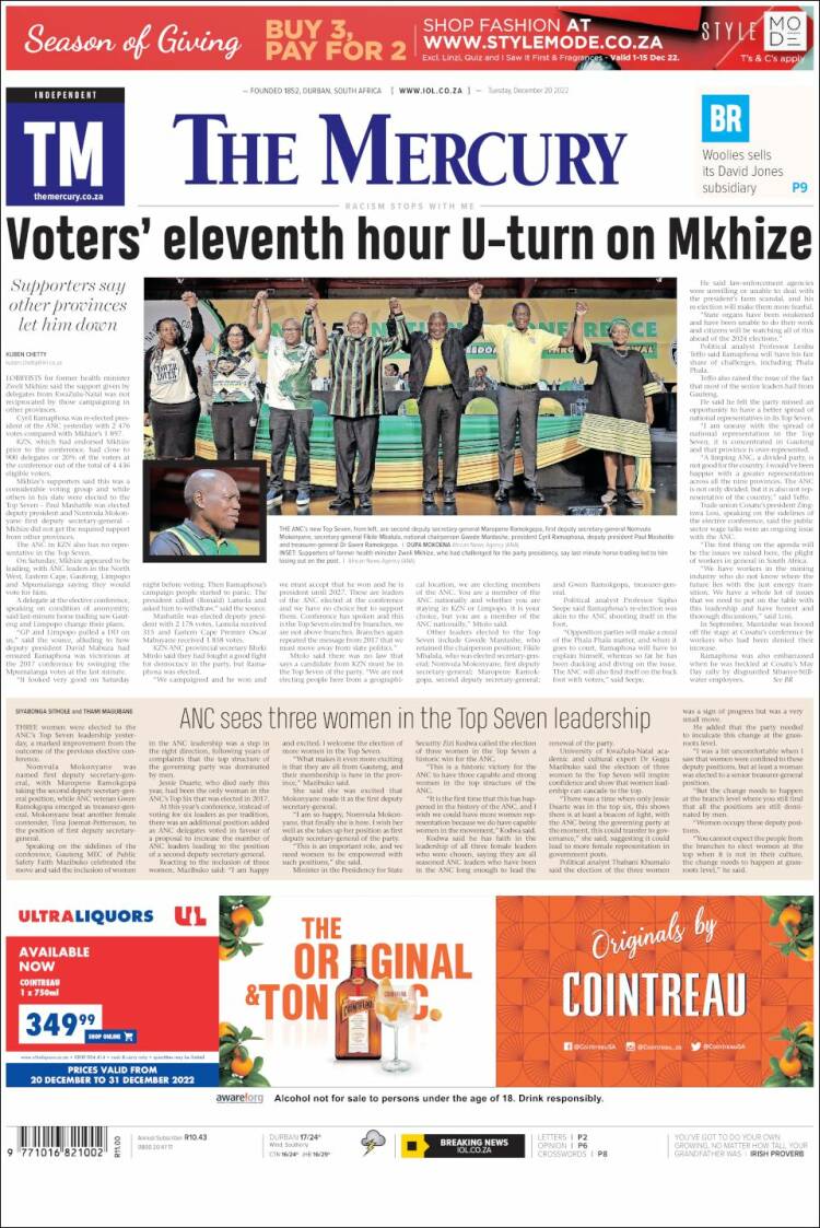 Portada de The Mercury (Sud&aacute;frica)