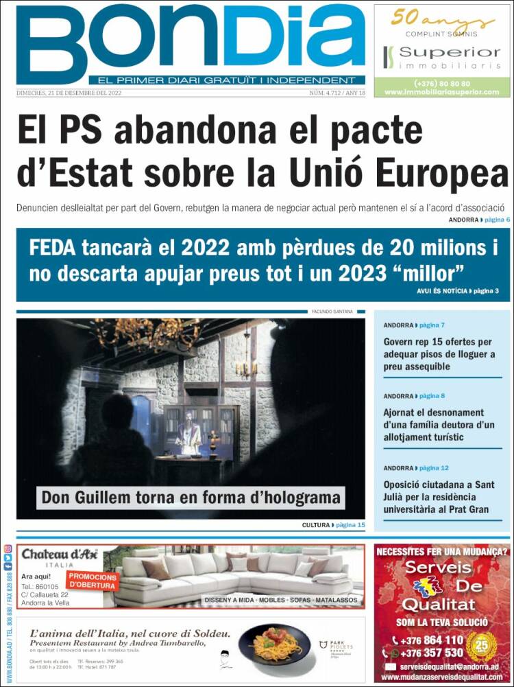 Portada de Diari Bondia (Andorra)