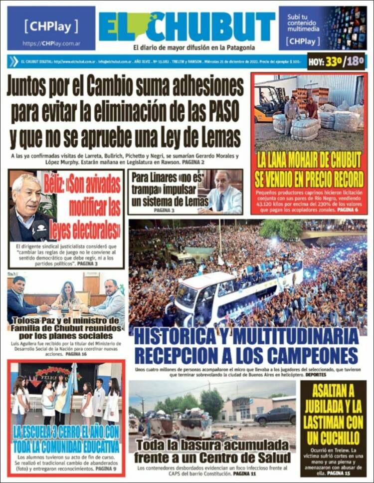 Portada de El Chubut (Argentina)