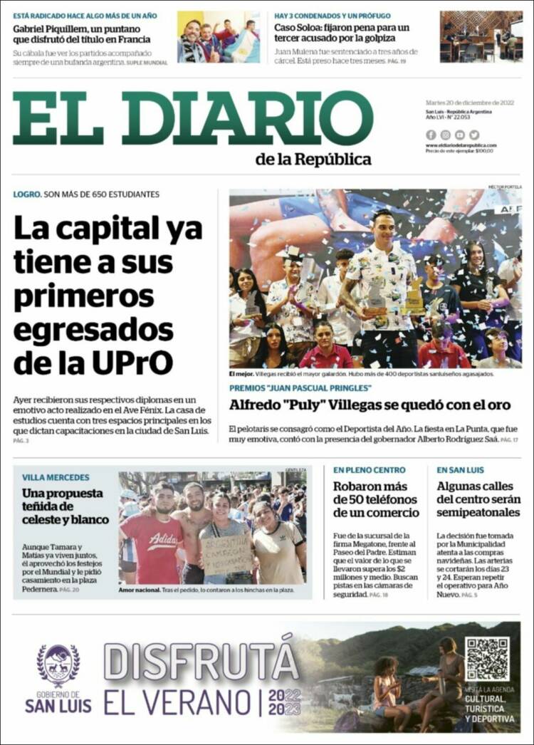 Portada de Diario de la República (Argentina)