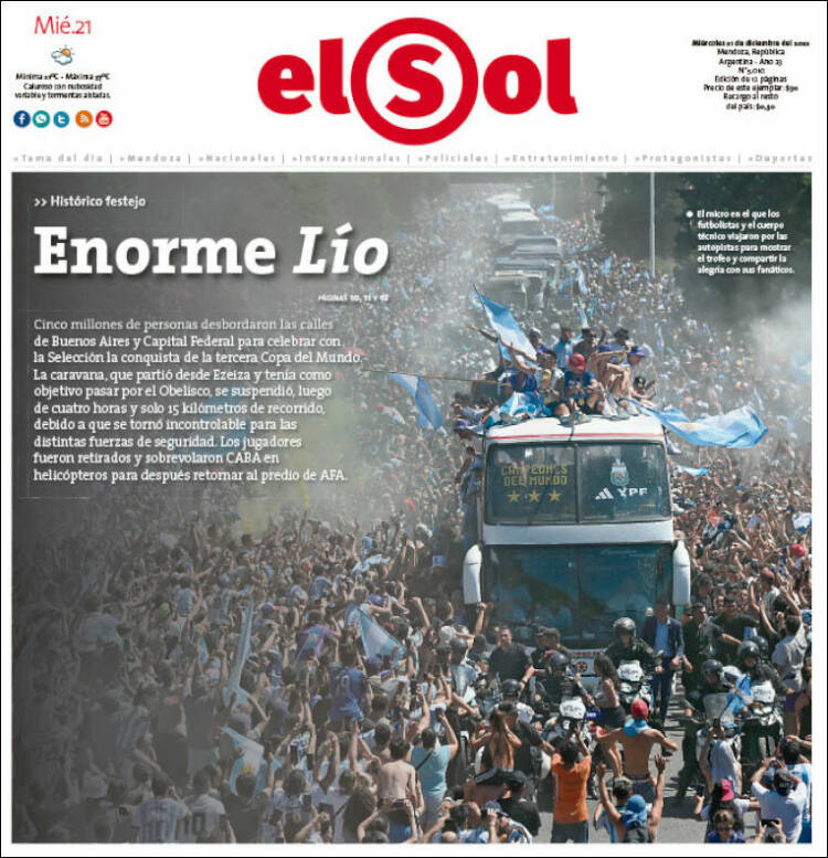 Portada de El Sol (Argentina)