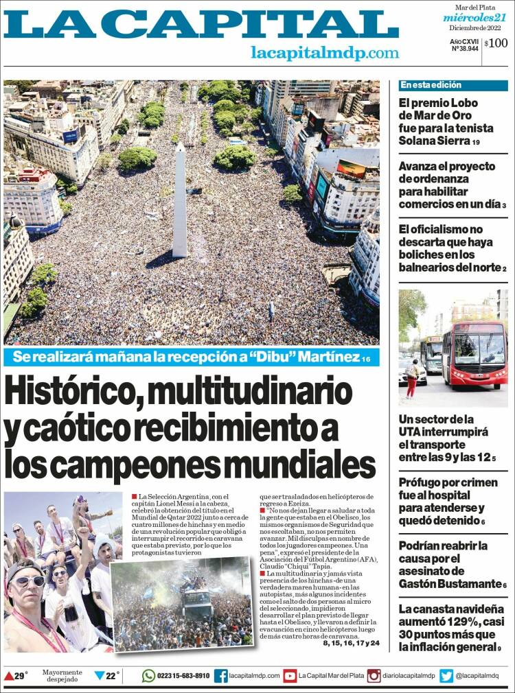 Portada de Diario La Capital - Mar del Plata (Argentina)