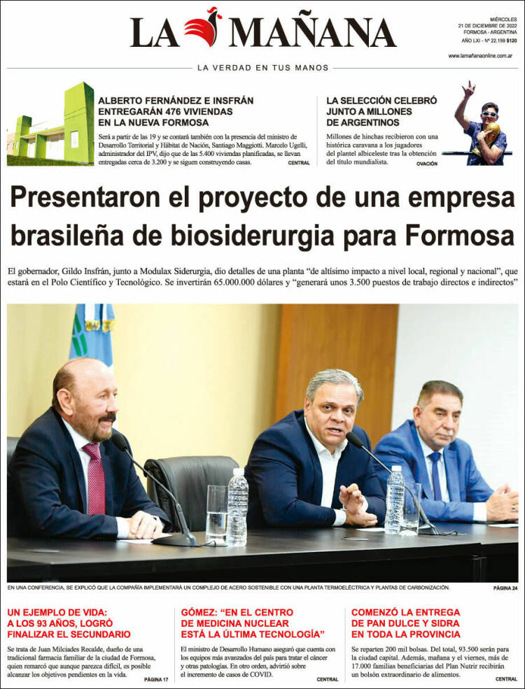 Portada de Diario La Mañana (Argentina)