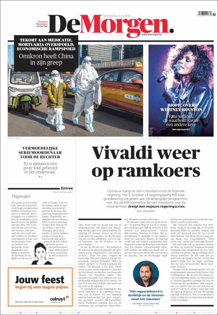 Portada de De Morgen (B&eacute;lgica)