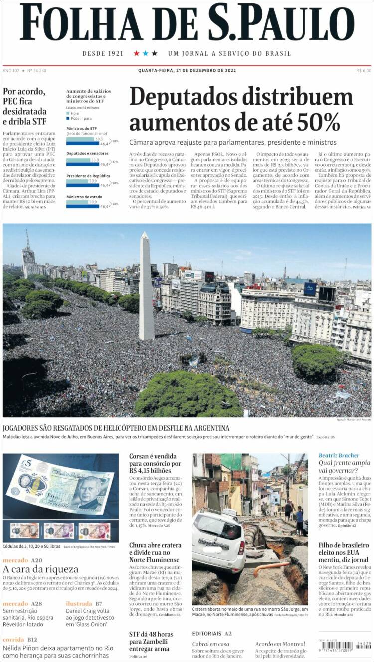 Portada de Folha de São Paulo (Brasil)