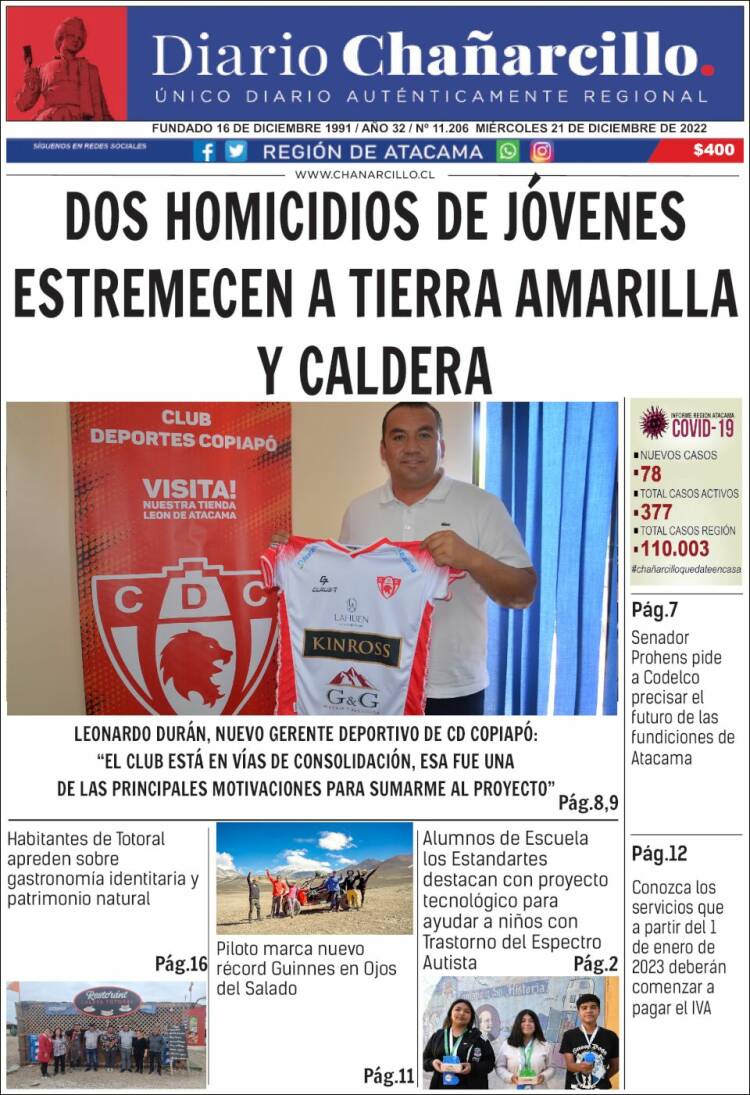 Portada de Diario Chañarcillo (Chile)