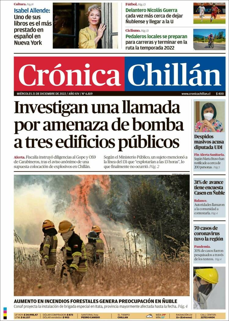 Portada de Crónica Chillán (Chile)