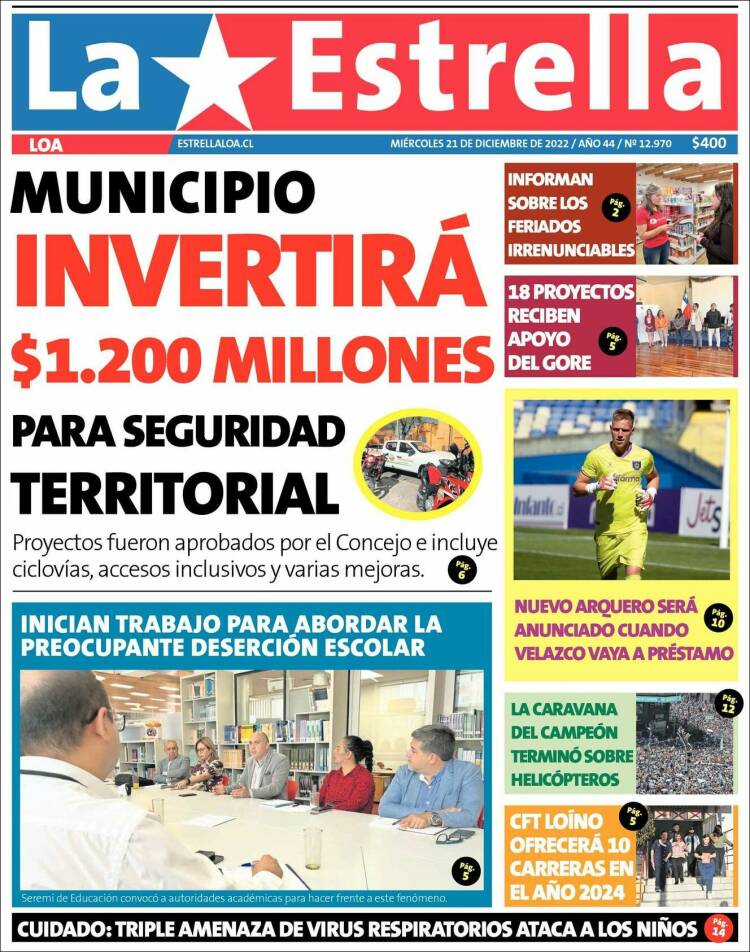 Portada de La Estrella de Loa (Chile)