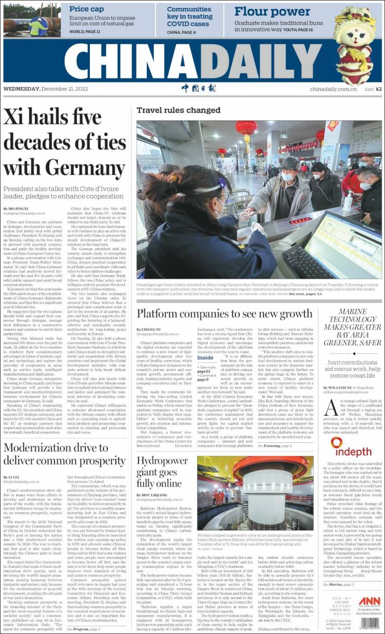 Portada de China Daily (China)