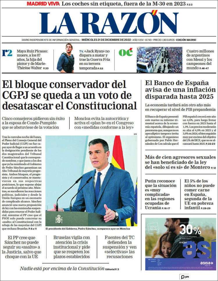 Portada de La Razón (Spain)