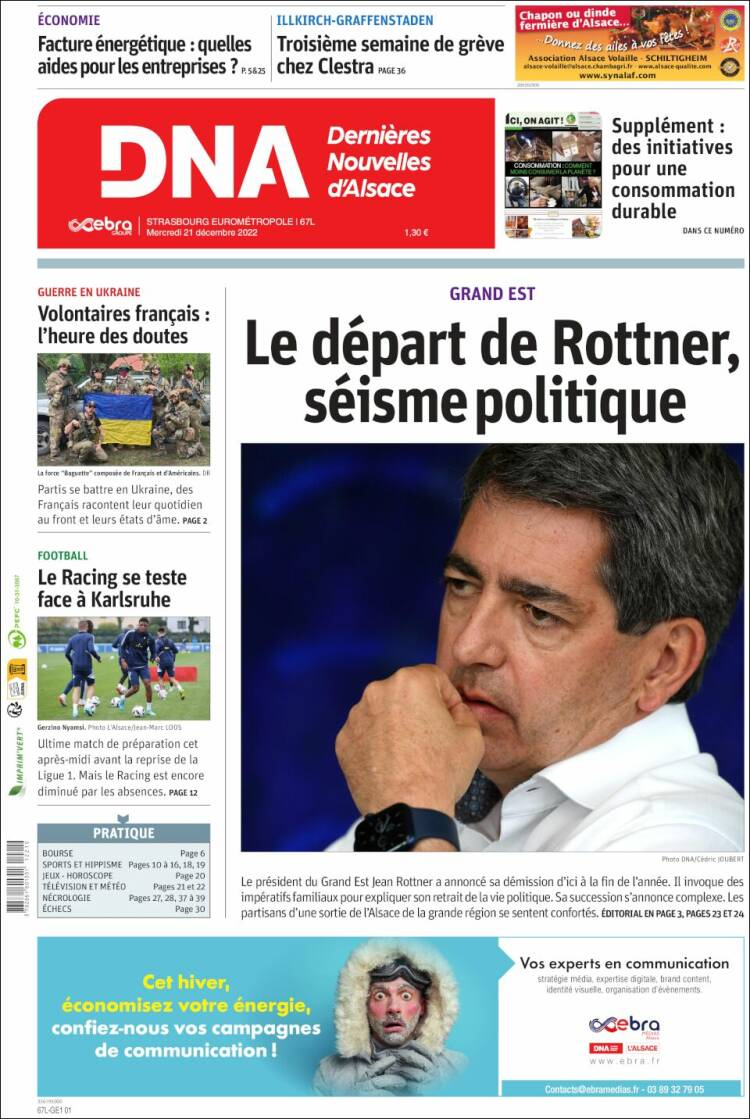 Portada de Les Dernières Nouvelles d'Alsace (Francia)