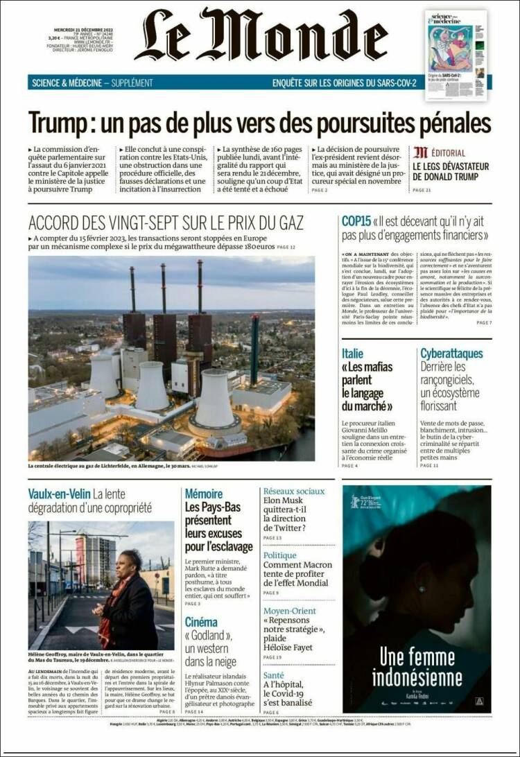 Portada de Le Monde (Francia)