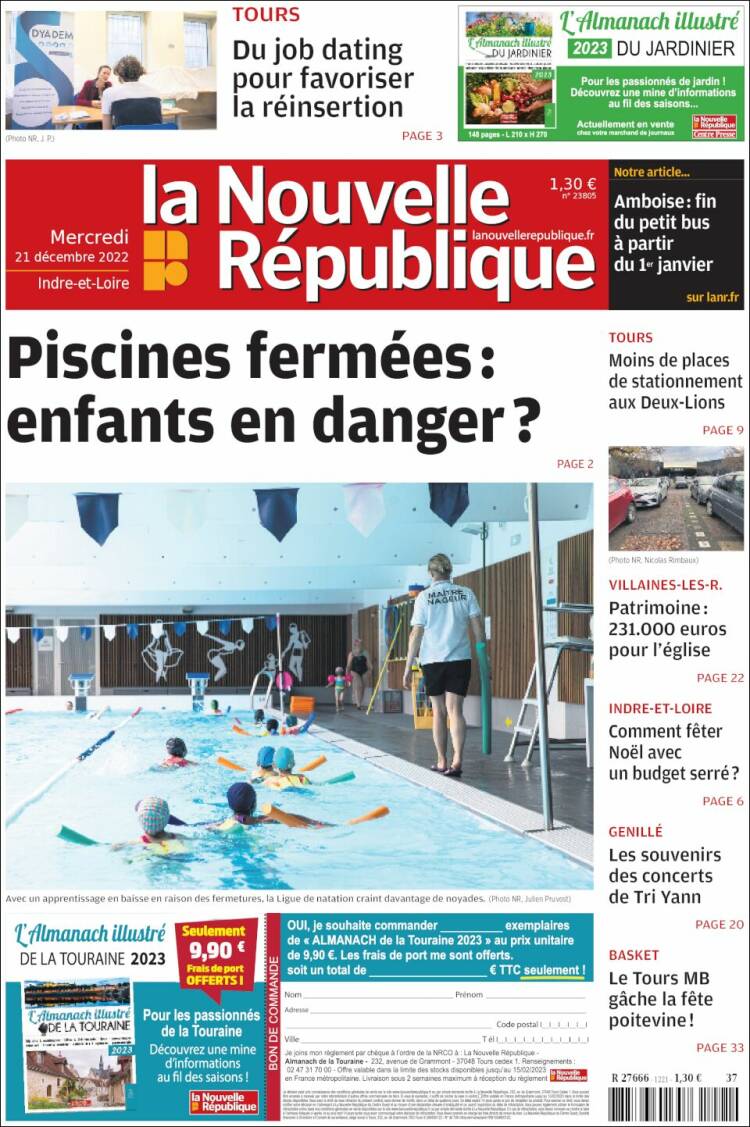 Portada de La Nouvelle Republique (Francia)