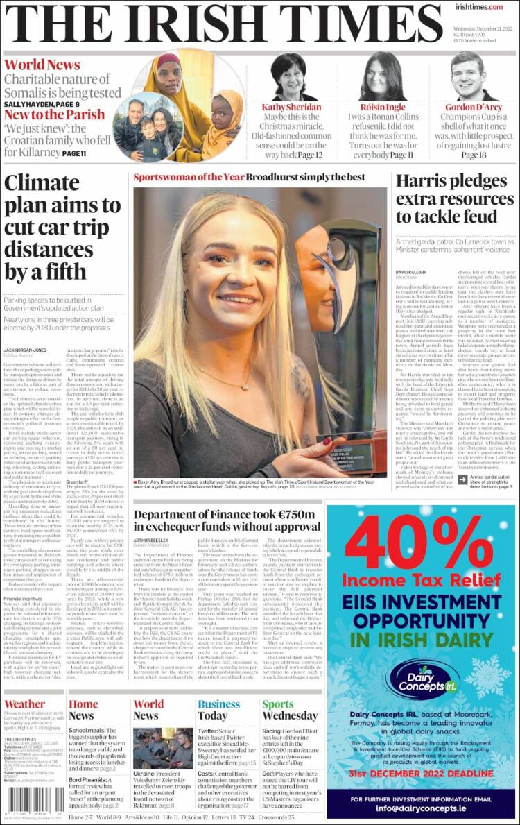 Portada de Irish Times (Irlanda)