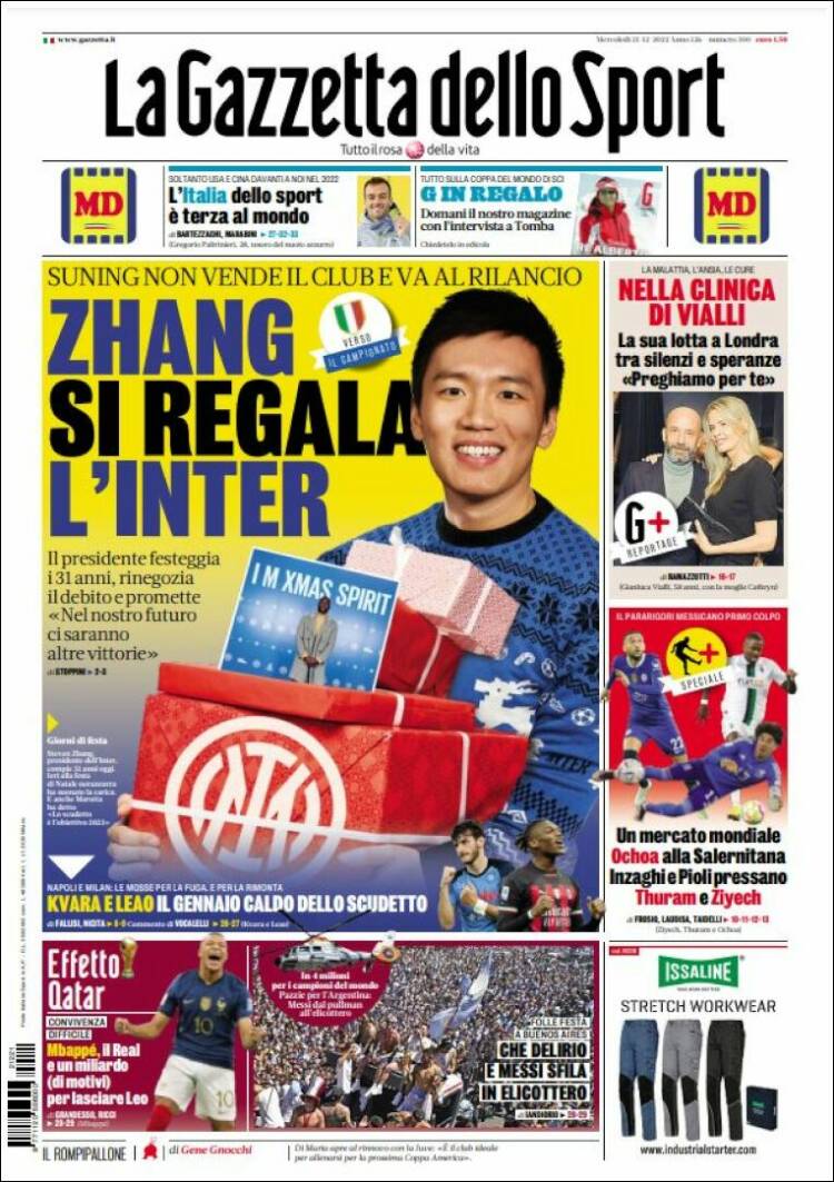 Portada de La Gazzetta dello Sport (Italia)