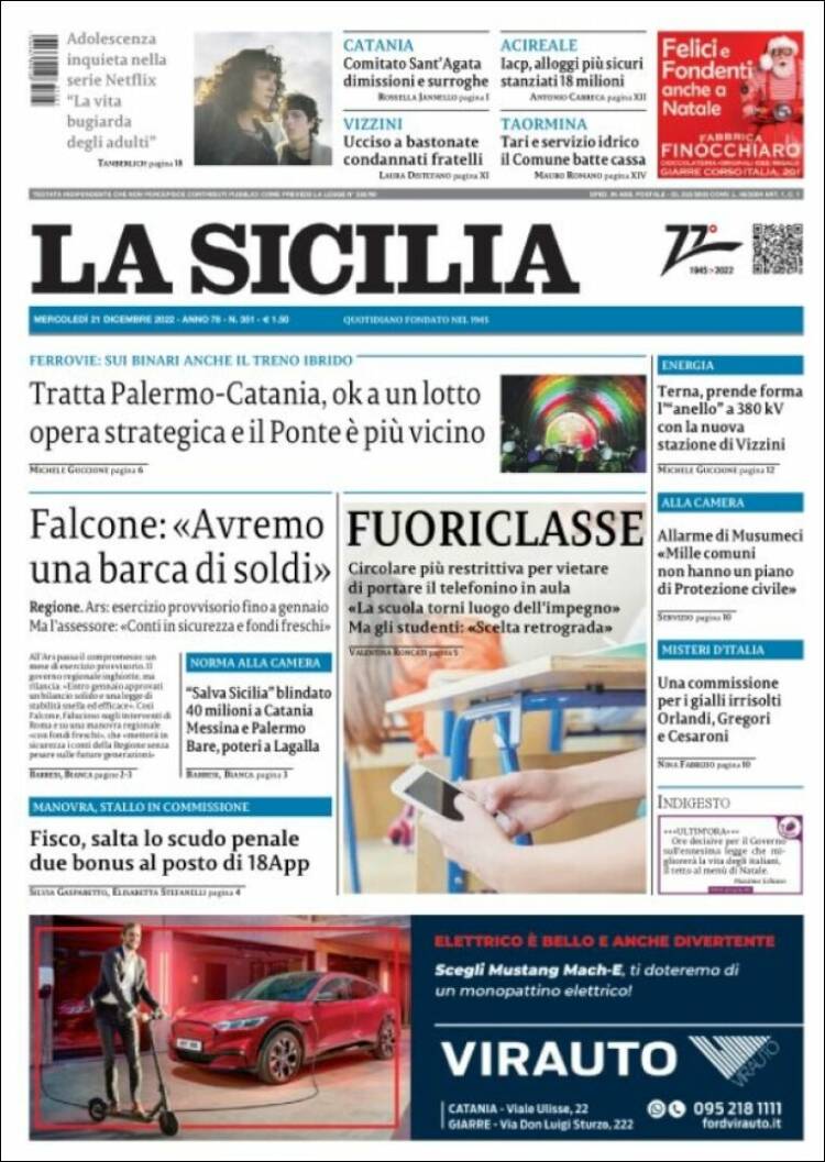 Portada de La Sicilia (Italia)