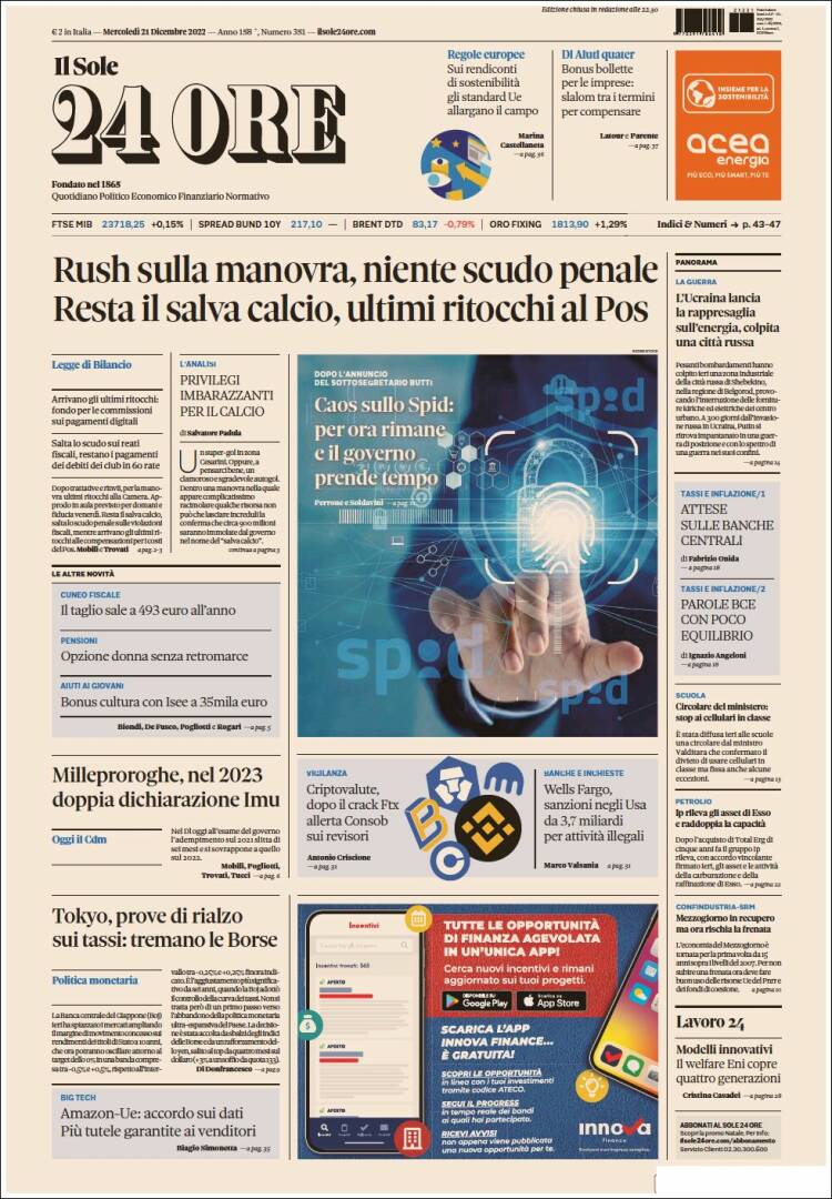 Portada de Il Sole 24 ORE (Italia)