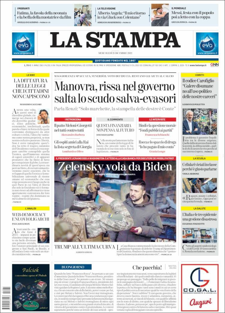 Portada de La Stampa (Italia)
