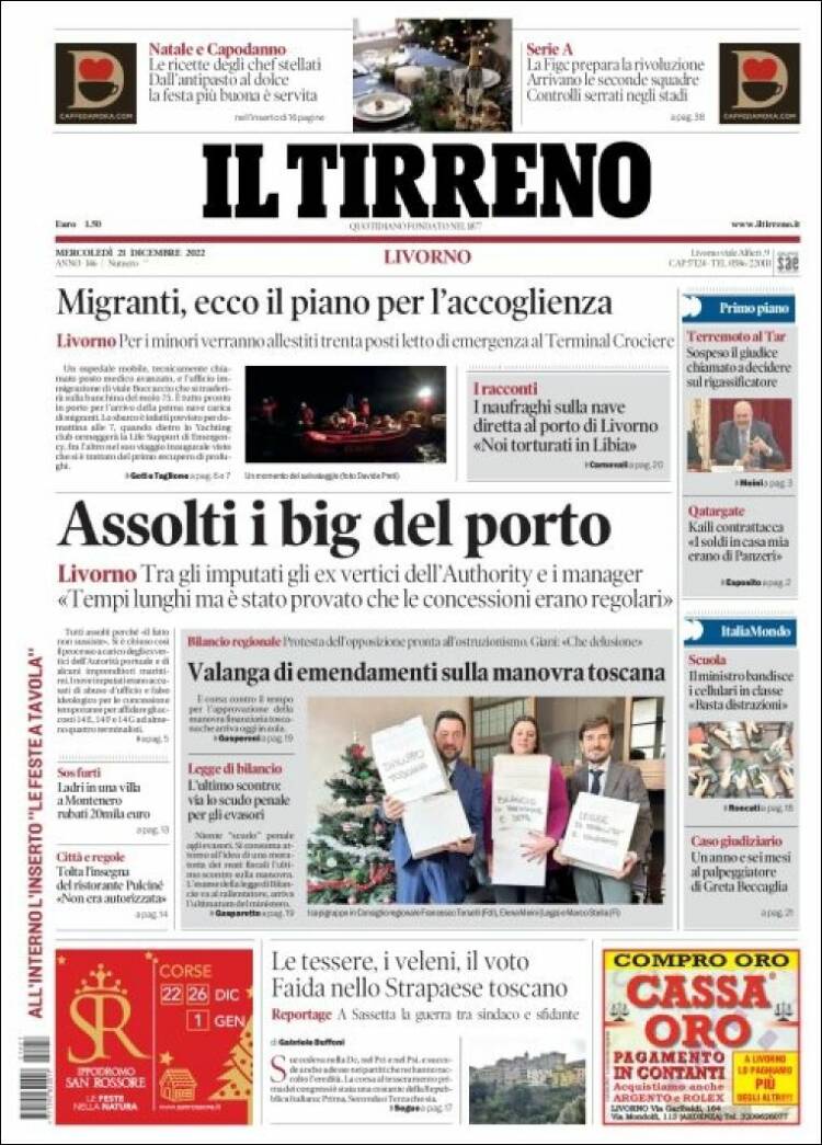 Portada de Il Tirreno (Italia)