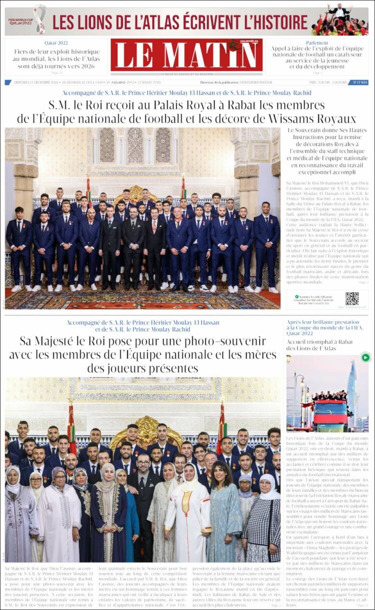 Portada de Le Matin (Marruecos)