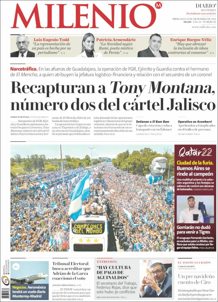 Portada de Milenio de Monterrey (M&eacute;xico)