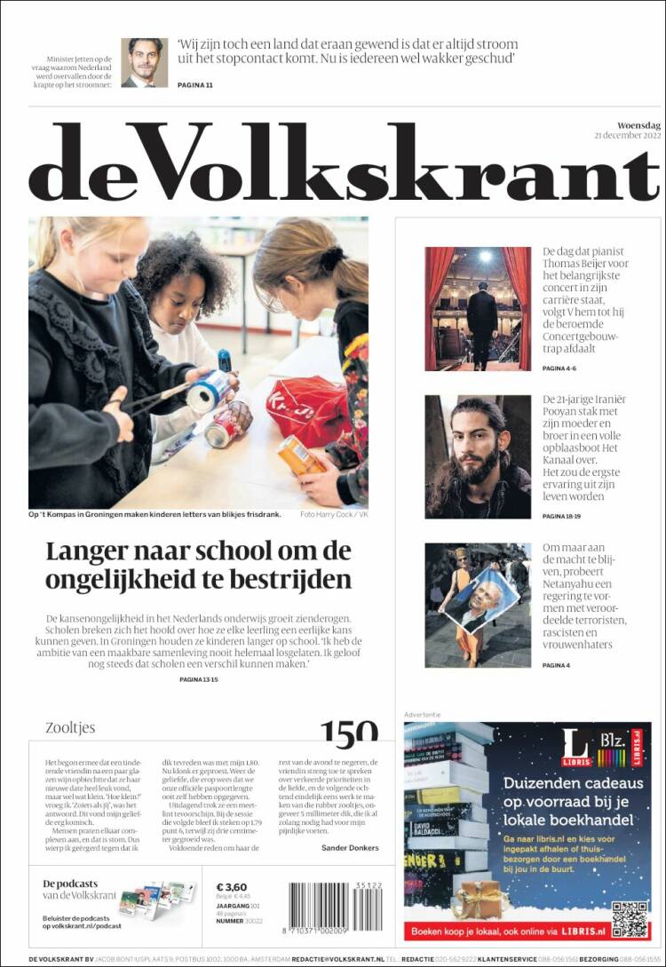 Portada de De Volkskrant (Pa&iacute;ses Bajos)